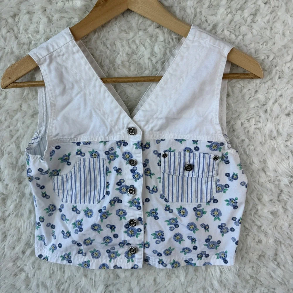 Cherokee‎ Girls 2 Piece Set Vest 10/12 + Skirt 7/8 White Blue Western Floral